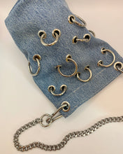 Handmade grommet ring denim bucket bag