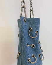 Handmade grommet ring denim bucket bag