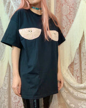 Upcycled lace pierced cup tee sample