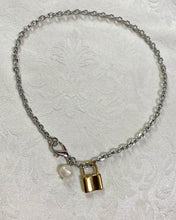 Simple pearl + lock charm necklace