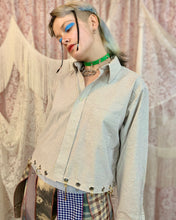 Upcycled grommet mixed hardware button down sample