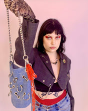 Handmade grommet ring denim bucket bag