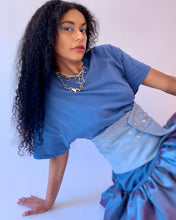 Vestido burbuja tafetán azul empolvado