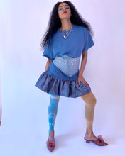 Vestido burbuja tafetán azul empolvado
