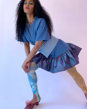 Vestido burbuja tafetán azul empolvado