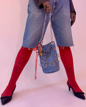 Handmade grommet ring denim bucket bag