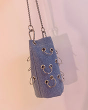 Handmade grommet ring denim bucket bag