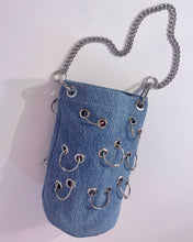 Handmade grommet ring denim bucket bag