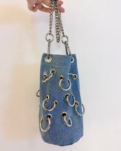 Handmade grommet ring denim bucket bag