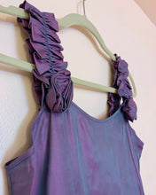 Vestido rufe rosetones tafetán lila