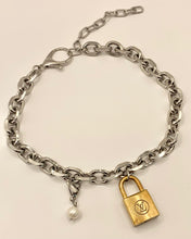 Repurposed LV lock and pearl necklace