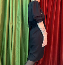 Vestido manga abullonada perla + encaje