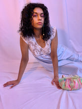 Squiggle mesh appliqué slip dress