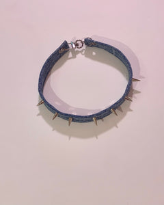 Handmade scrap denim spiked choker