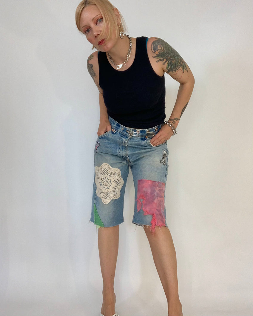 Custom patch doily jorts