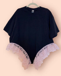 Upcyled pink lace negligee tee