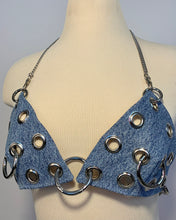 Custom grommet ring denim bra top