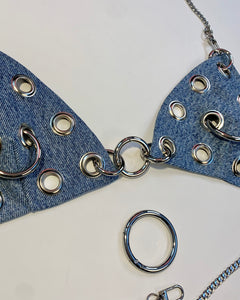 Custom grommet ring denim bra top