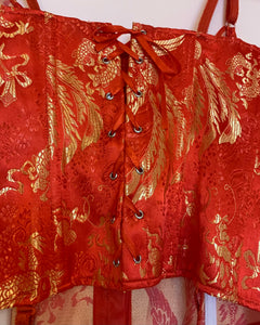 Red brocade corset garter top