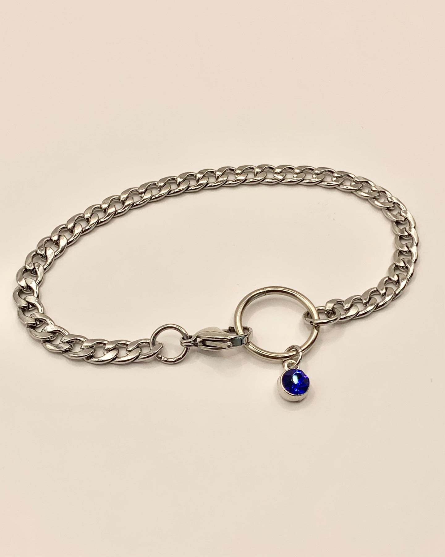 Rhinestone charm cuban steel bracelet