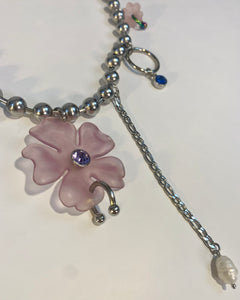 Pierced flower ball chain necklace