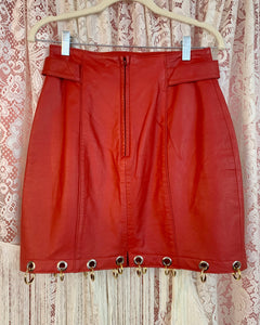 Upcycled grommet ring leather skirt
