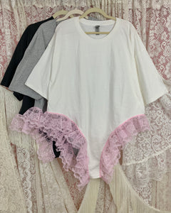 Custom upcyled pink lace negligee tee