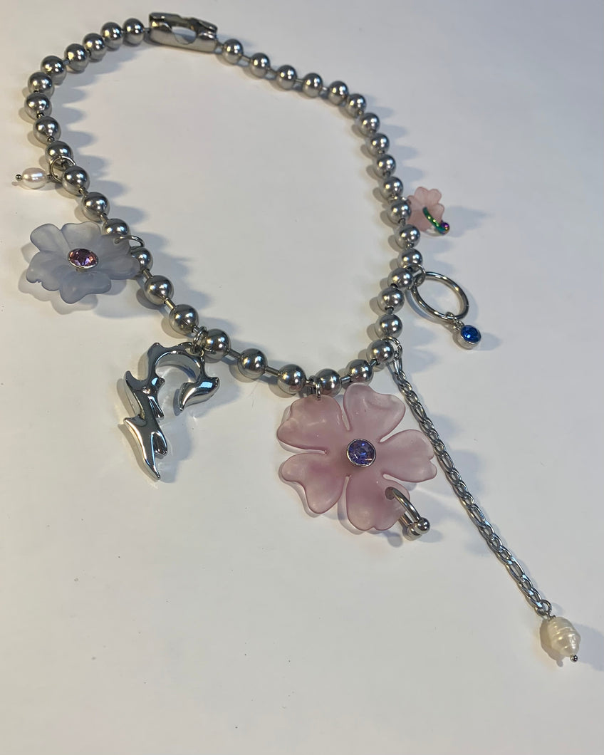 Pierced flower ball chain necklace