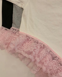 Custom upcyled pink lace negligee tee