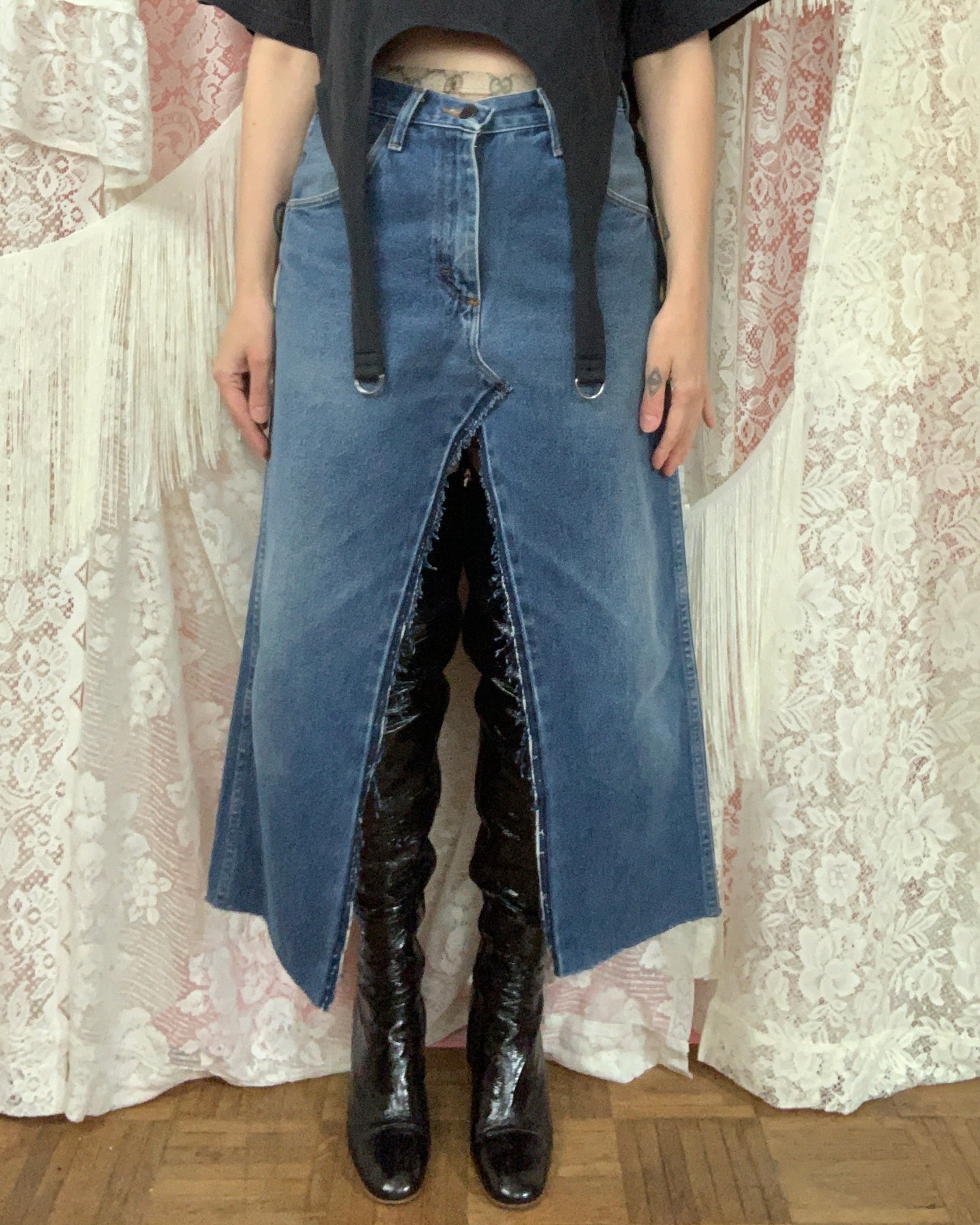 Custom transformed jean skirt