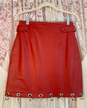 Upcycled grommet ring leather skirt
