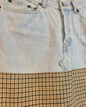Upcycled denim + plaid midi skirt