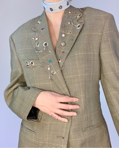 Custom pierced embellished hardware blazer