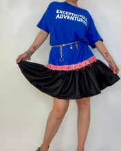 Upcycled grommet belt bubble dress