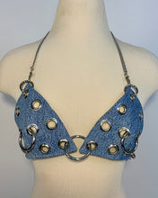 Custom grommet ring denim bra top