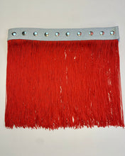 Custom red fringe snap belt