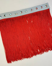 Custom red fringe snap belt