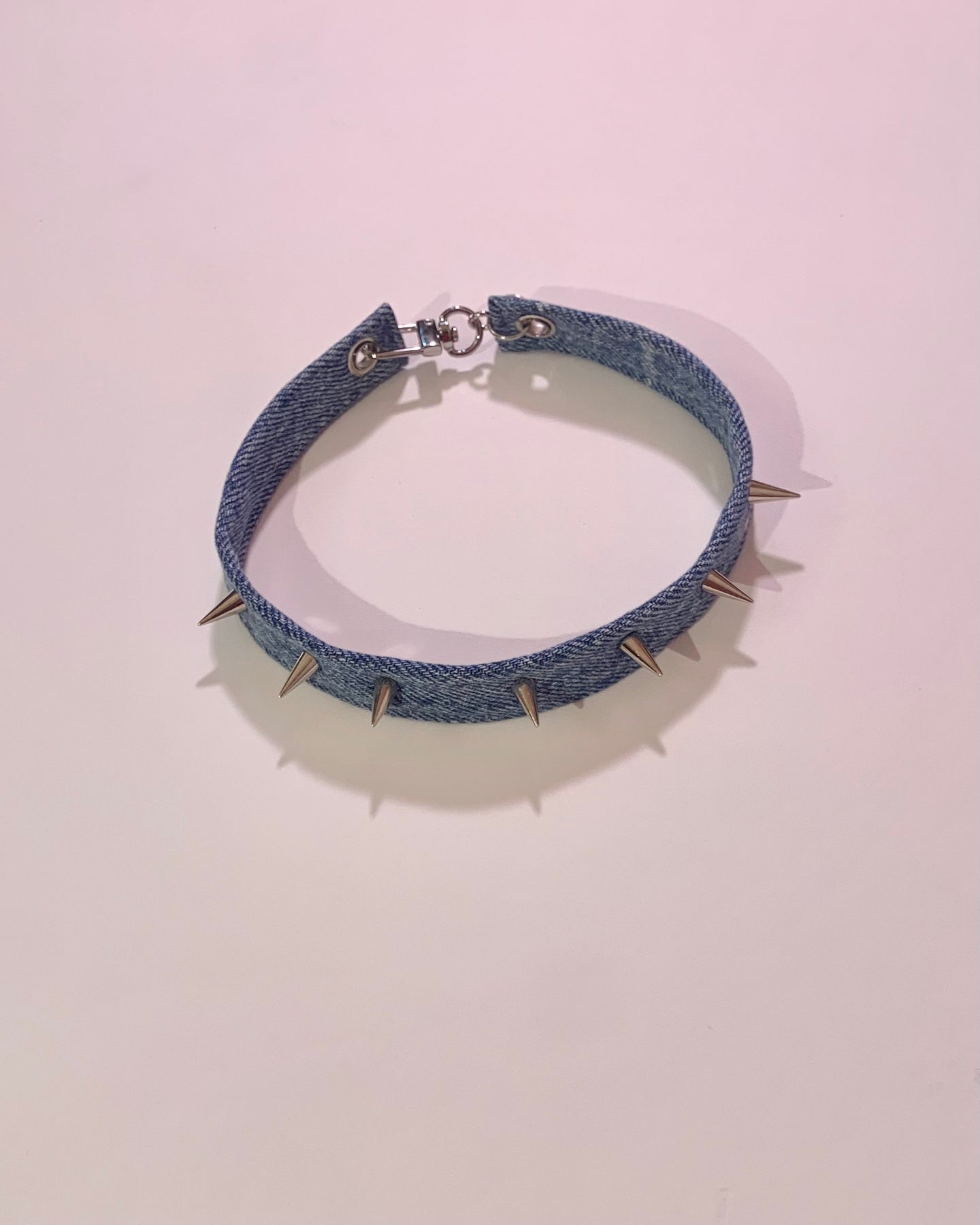 Handmade scrap denim spiked choker