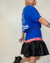 Upcycled grommet belt bubble dress