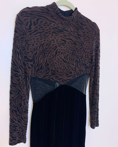 Mesh leopard cutout velvet maxi dress