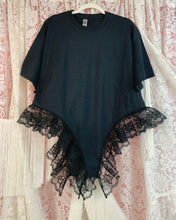 Custom upcyled black lace negligee tee