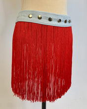 Custom red fringe snap belt