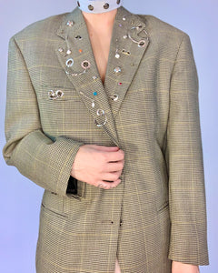 Custom pierced embellished hardware blazer