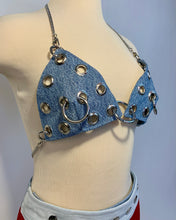 Custom grommet ring denim bra top