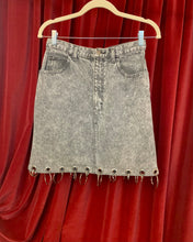 Upcycled grommet ring denim skirt sample