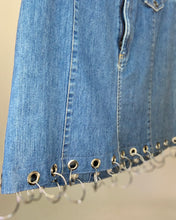 Upcycled grommet ring denim skirt