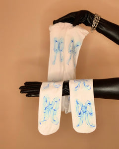 Recycled ghost bow drip tights