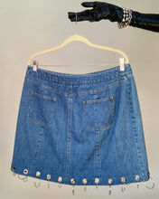 Upcycled grommet ring denim skirt
