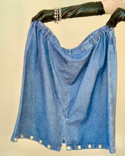 Upcycled grommet hem denim skirt