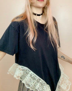 Upcyled lace negligee tee